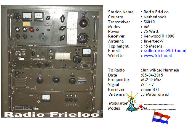 QSL from Frieloo to Jan Mikael